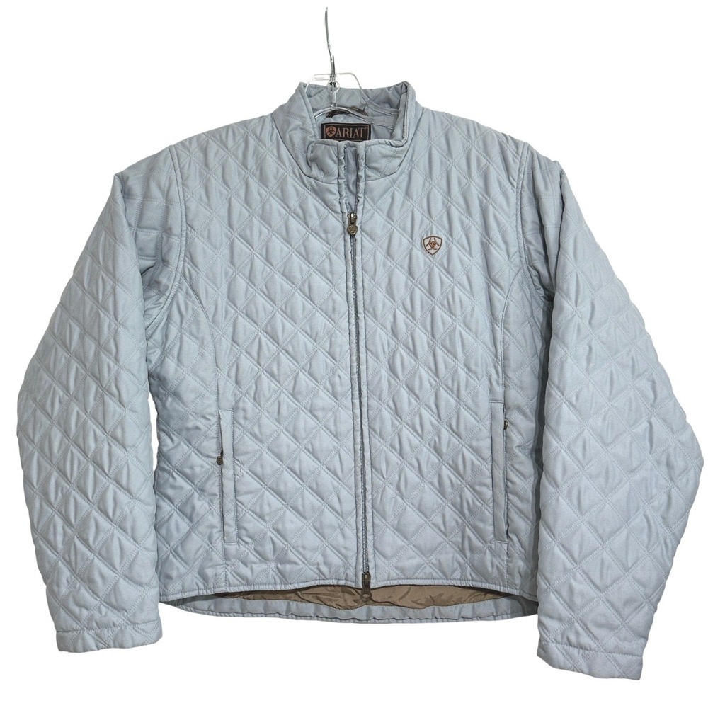 Ariat Quilted Jacket Women Light Blue Diamond Stitch Equestrian Riding Utility L